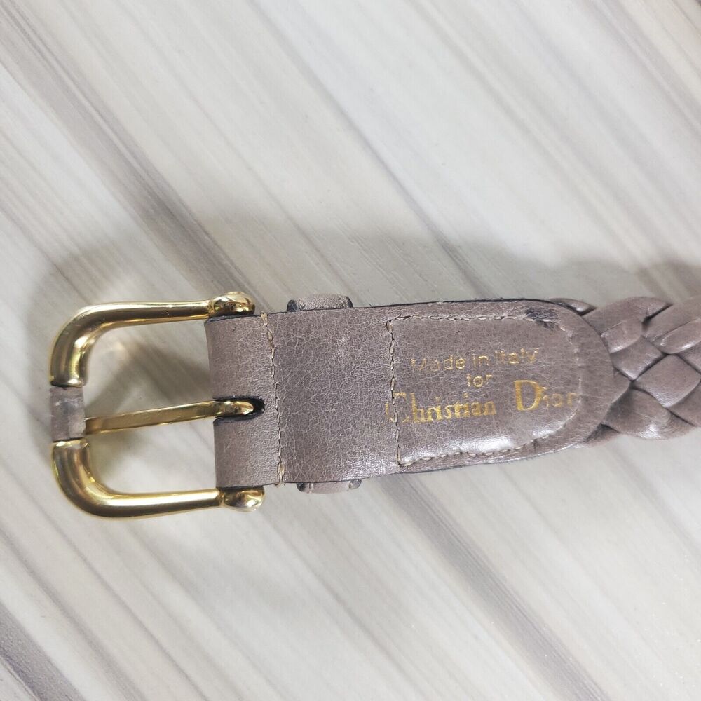 34/35/36 1" Vintage Christian Dior Italy Leather Braided Taupe Belt Women's - Picture 3 of 11